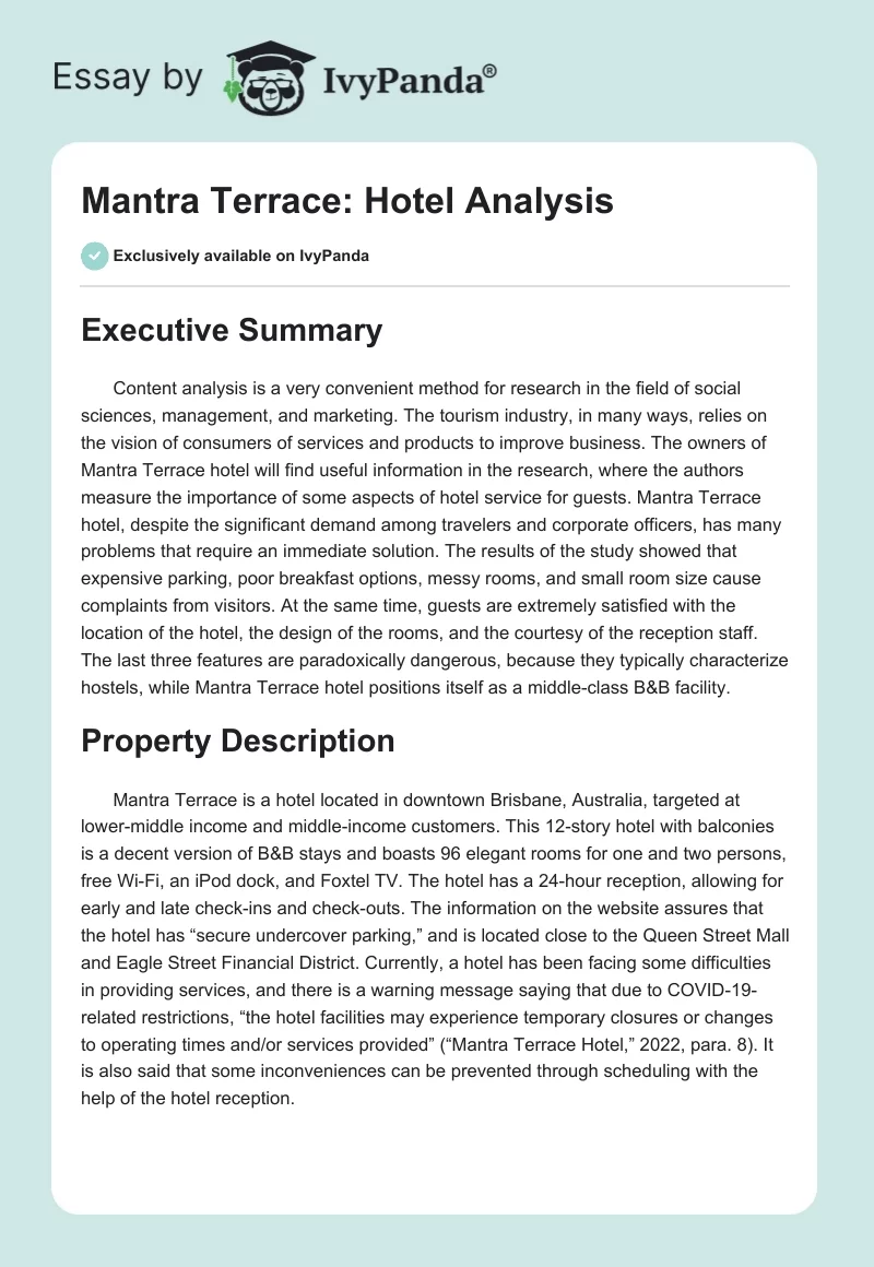 Mantra Terrace: Hotel Analysis. Page 1