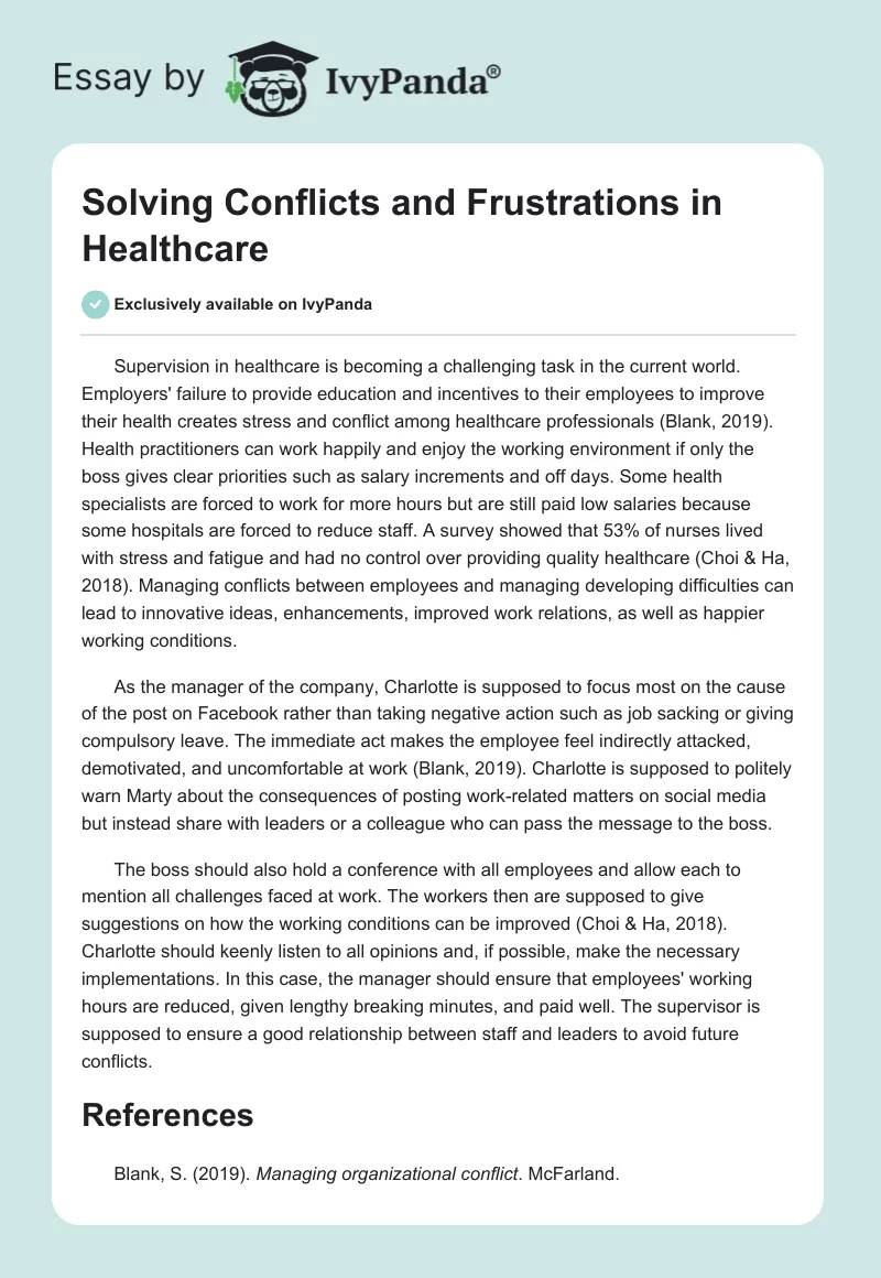 Solving Conflicts and Frustrations in Healthcare. Page 1