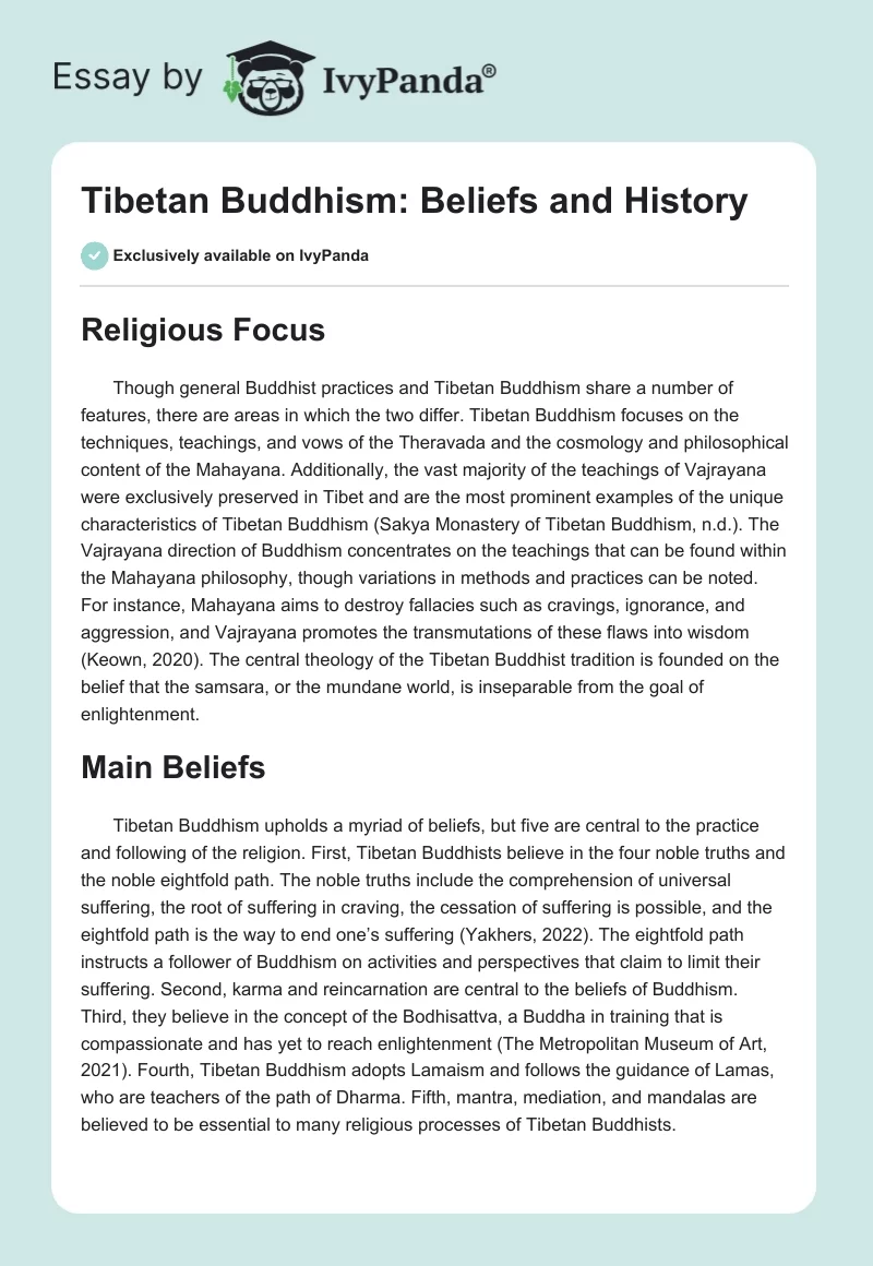 Tibetan Buddhism: Beliefs and History. Page 1