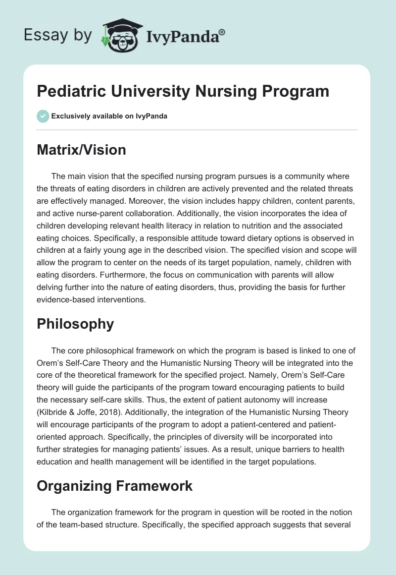 Pediatric University Nursing Program. Page 1