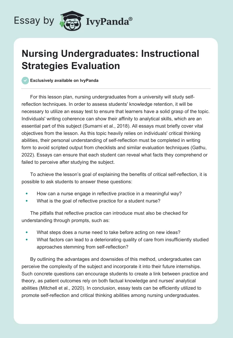 Nursing Undergraduates: Instructional Strategies Evaluation. Page 1