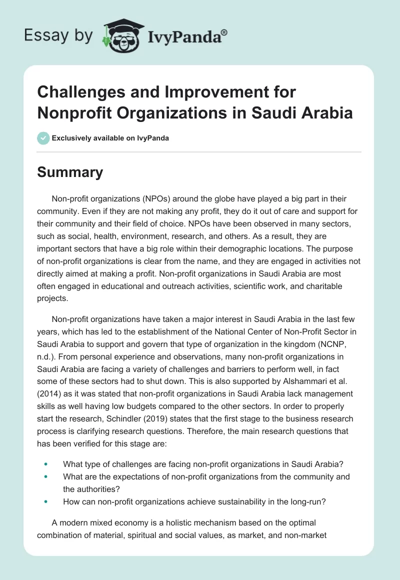Challenges and Improvement for Nonprofit Organizations in Saudi Arabia. Page 1