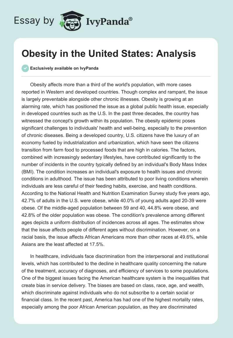 Obesity in the United States: Analysis. Page 1