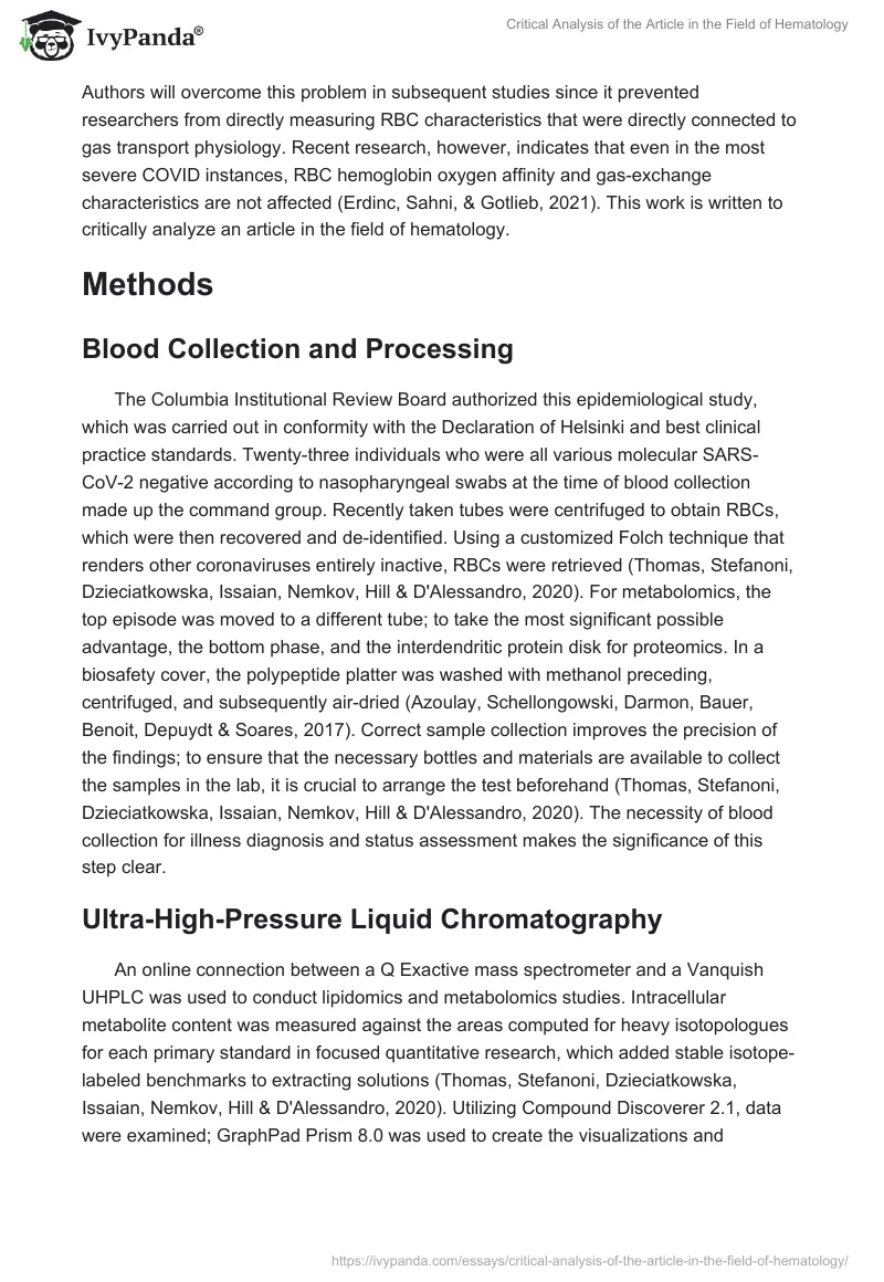 Critical Analysis of the Article in the Field of Hematology. Page 2