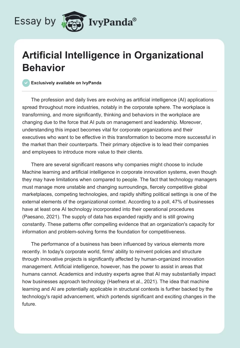 Artificial Intelligence in Organizational Behavior. Page 1
