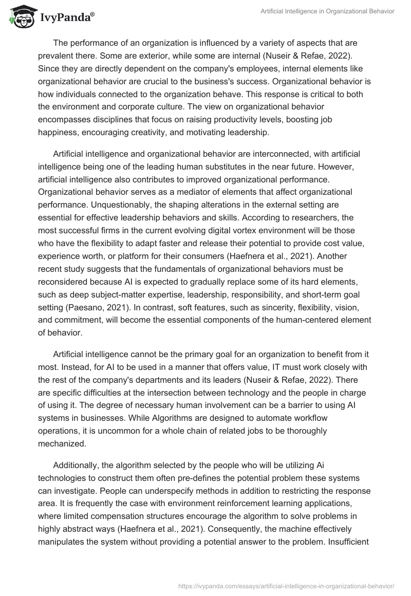 Artificial Intelligence in Organizational Behavior. Page 2