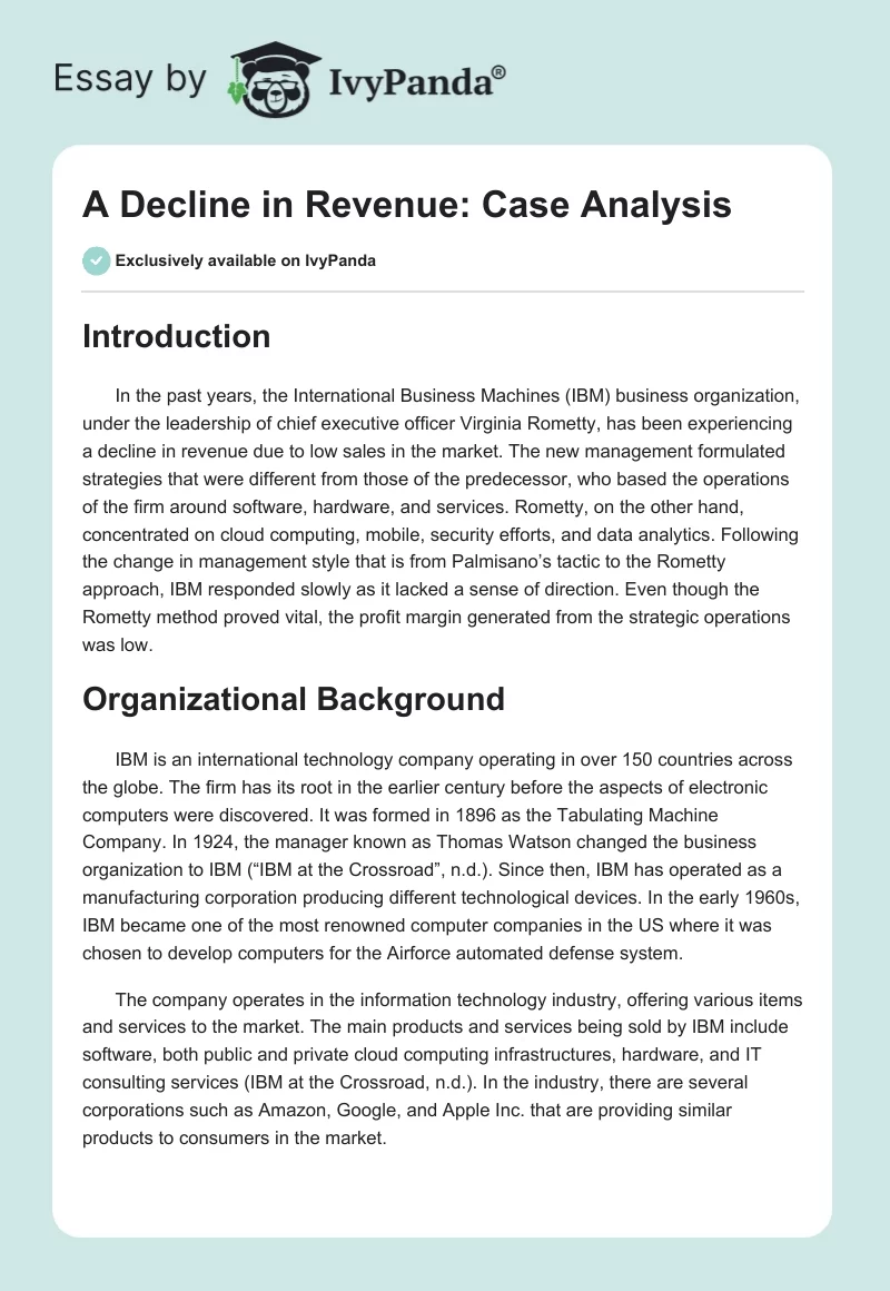 A Decline in Revenue: Case Analysis. Page 1