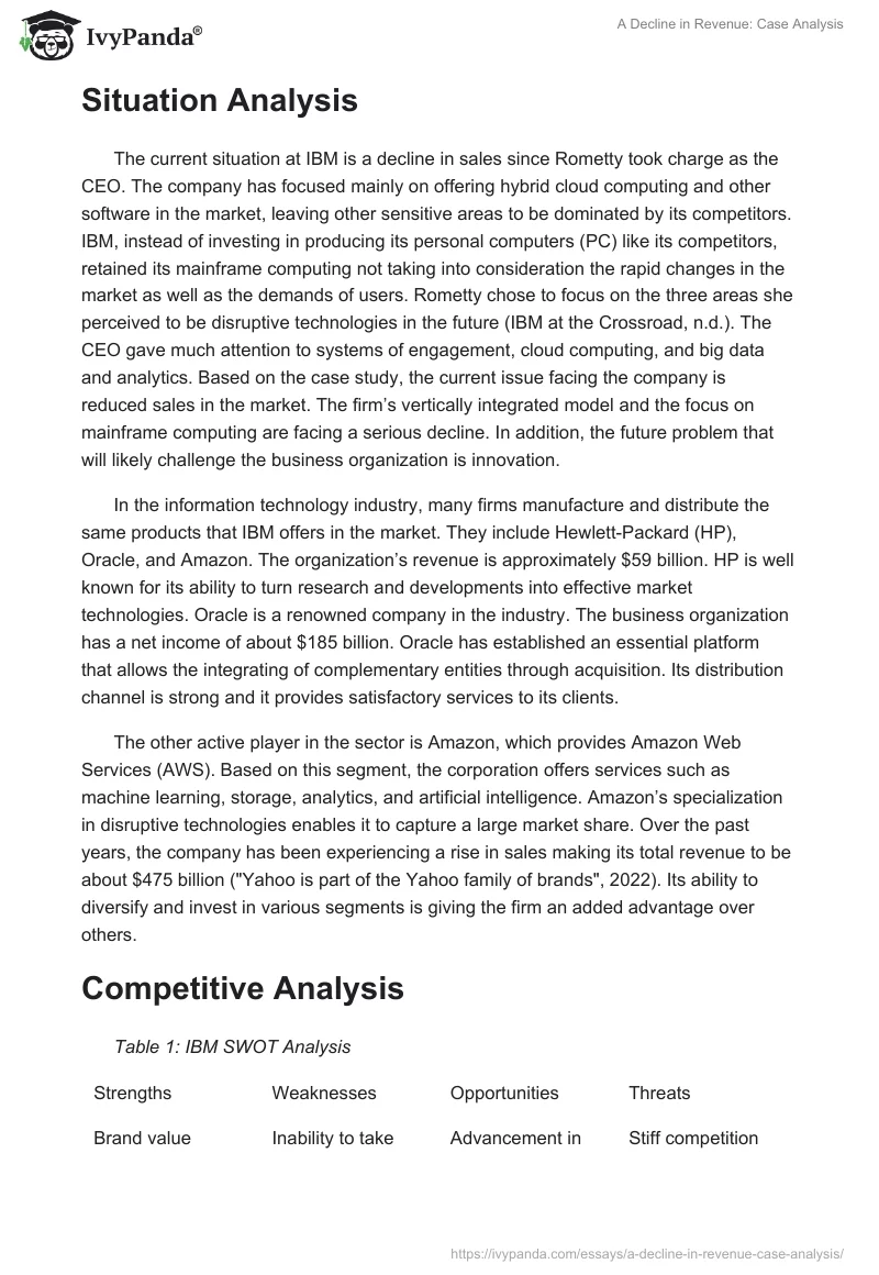 A Decline in Revenue: Case Analysis. Page 2