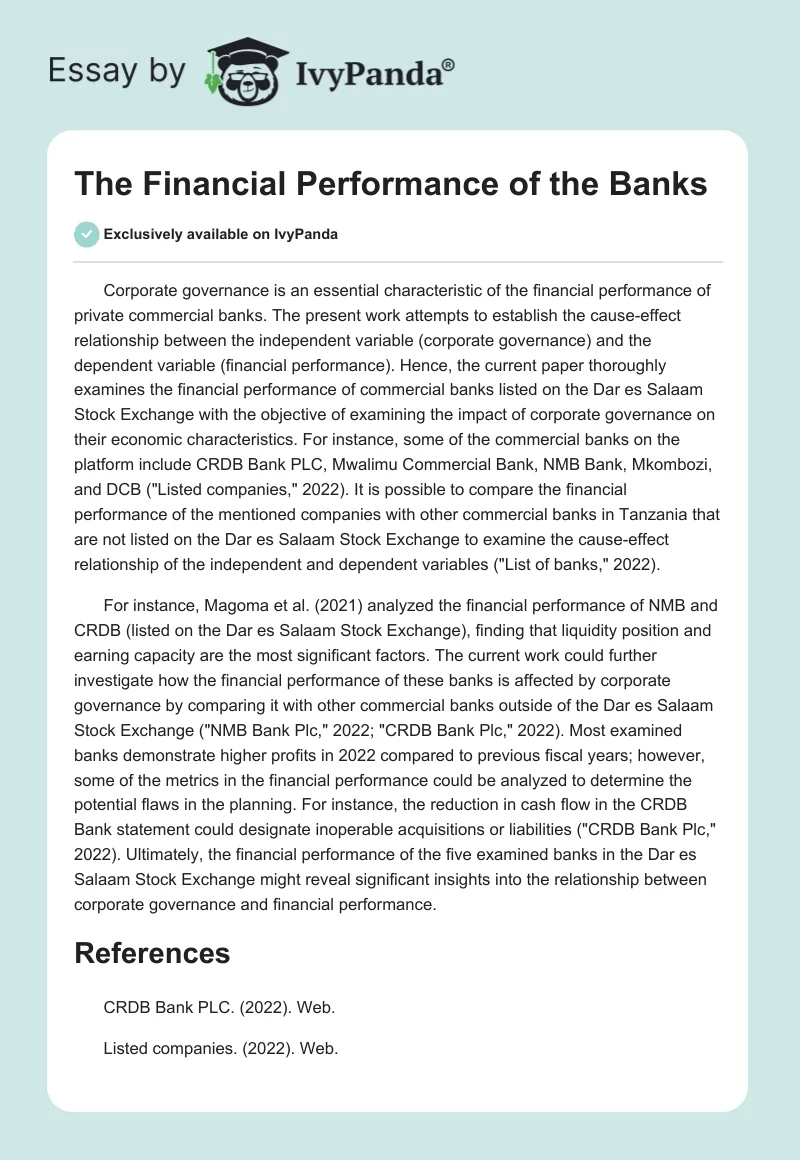 The Financial Performance of the Banks. Page 1
