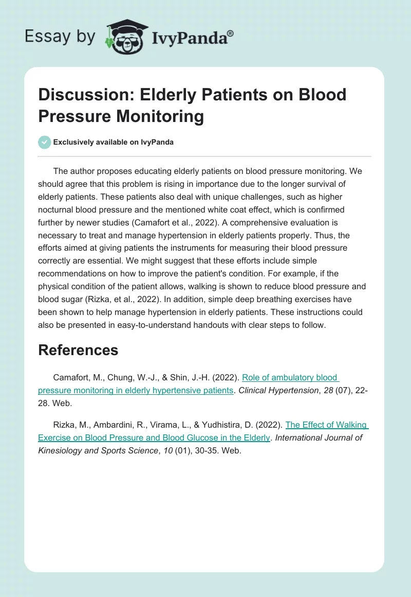 Discussion: Elderly Patients on Blood Pressure Monitoring. Page 1