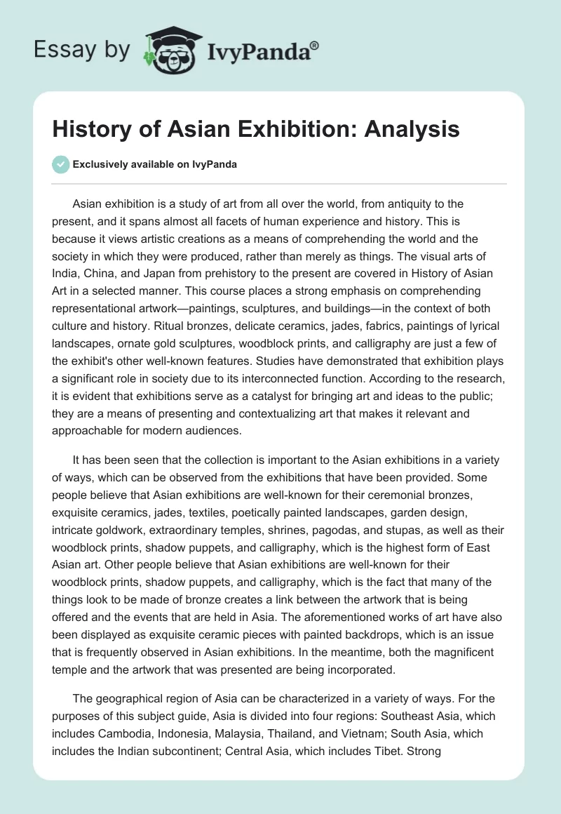 History of Asian Exhibition: Analysis. Page 1