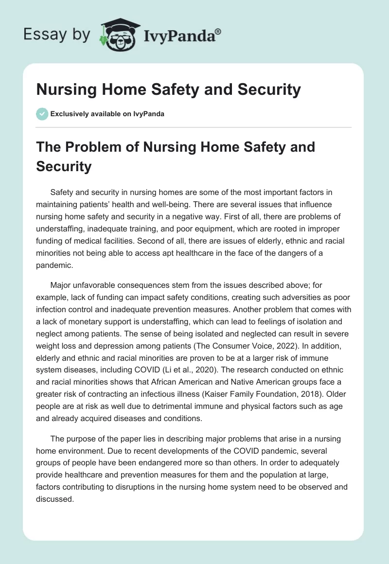 Nursing Home Safety and Security. Page 1