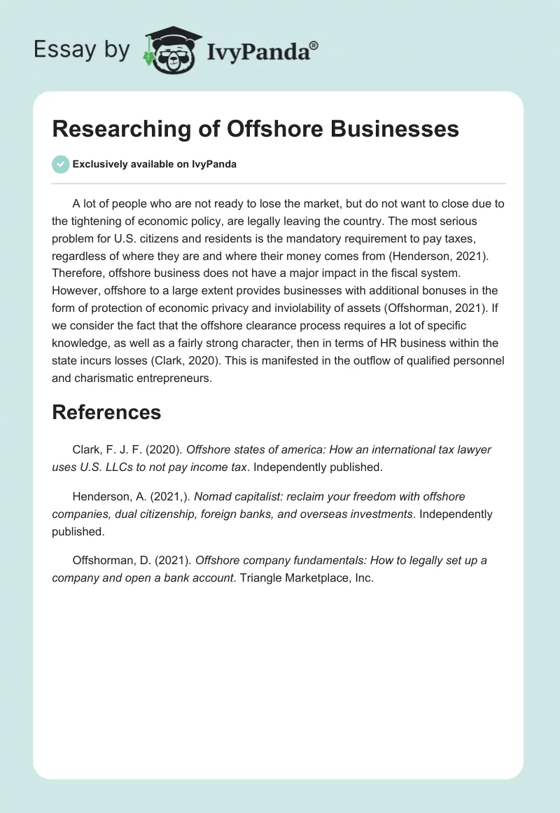 Researching of Offshore Businesses. Page 1