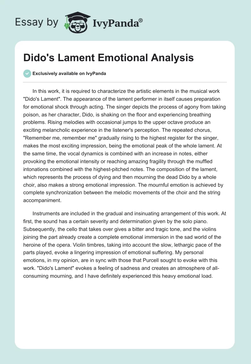 Dido's Lament Emotional Analysis. Page 1