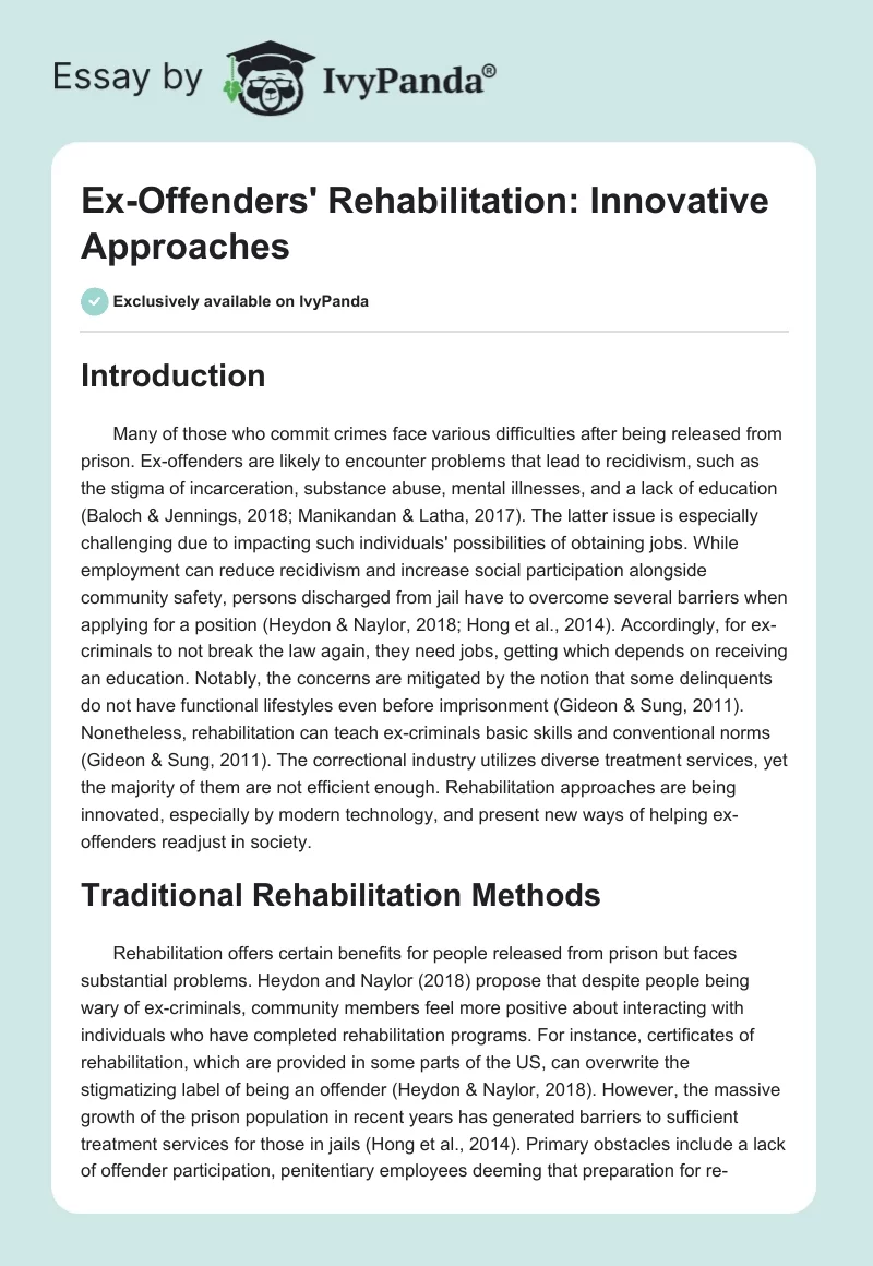 Ex-Offenders' Rehabilitation: Innovative Approaches. Page 1