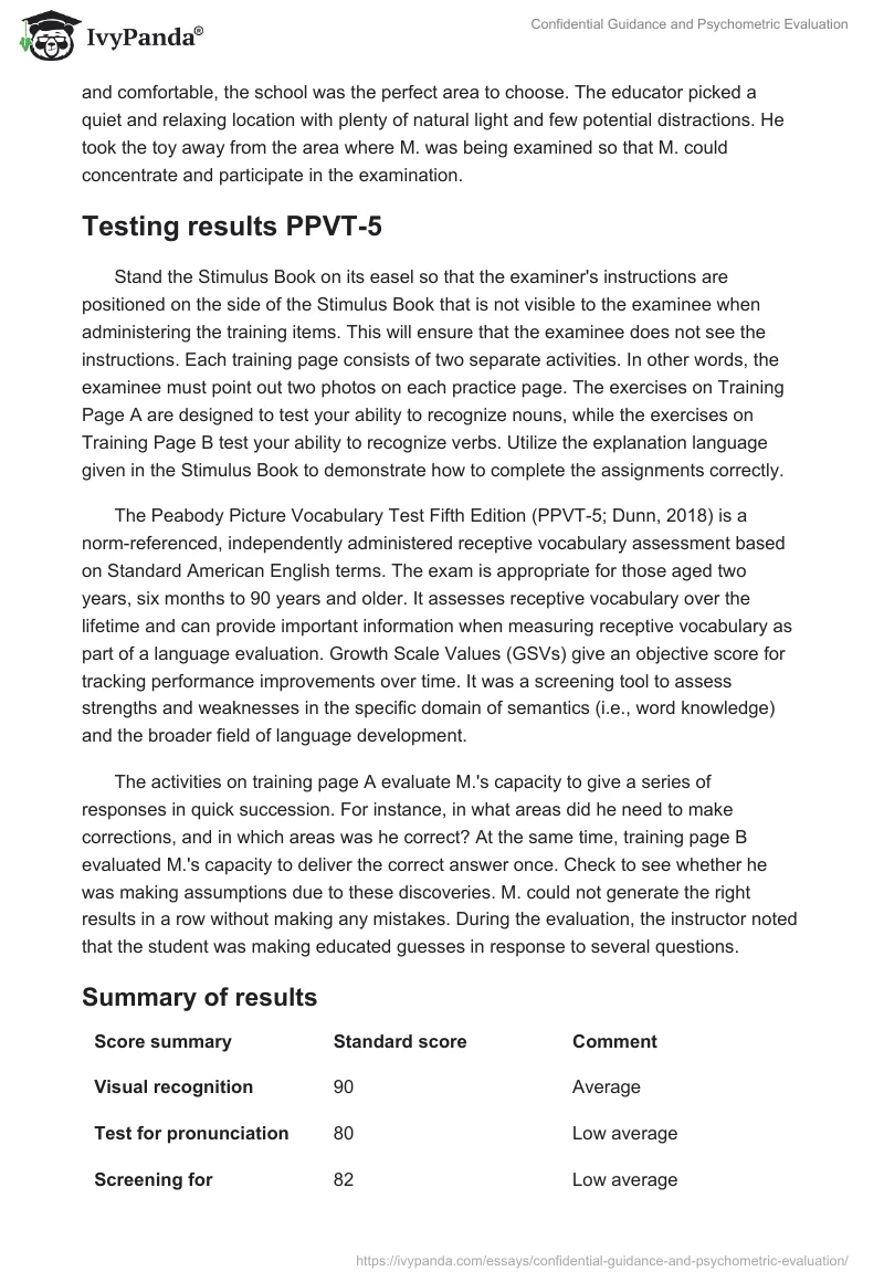 Confidential Guidance and Psychometric Evaluation. Page 4
