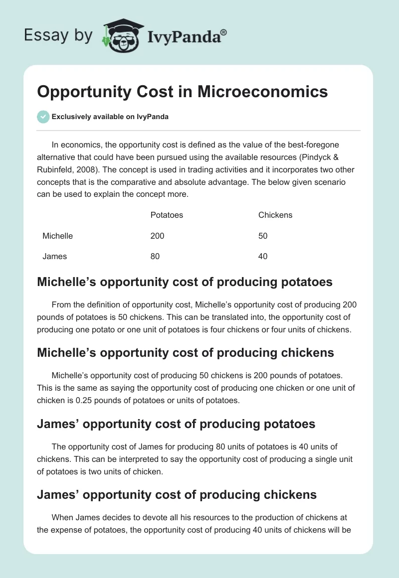 Opportunity Cost in Microeconomics. Page 1