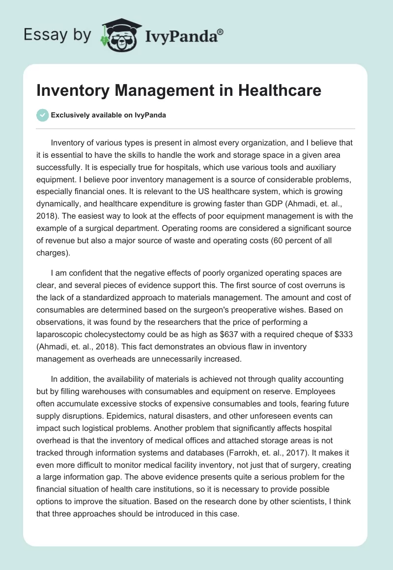 Inventory Management in Healthcare. Page 1