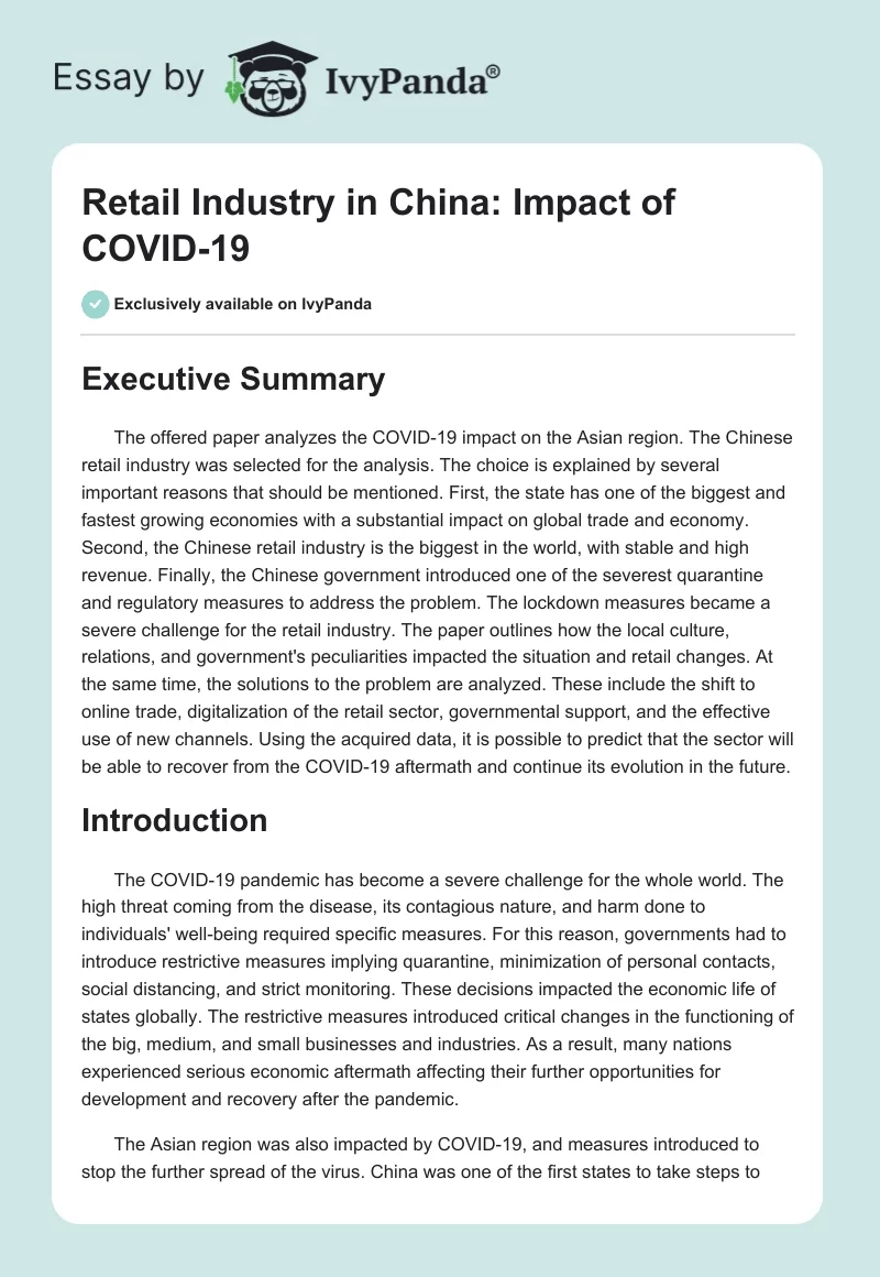 Retail Industry in China: Impact of COVID-19. Page 1