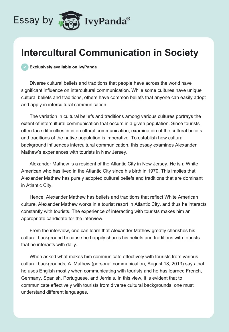 Intercultural Communication in Society. Page 1