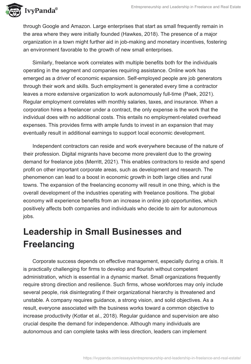 Entrepreneurship and Leadership in Freelance and Real Estate. Page 4