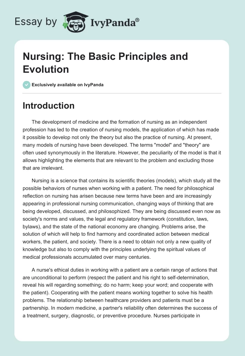 Nursing: The Basic Principles and Evolution. Page 1