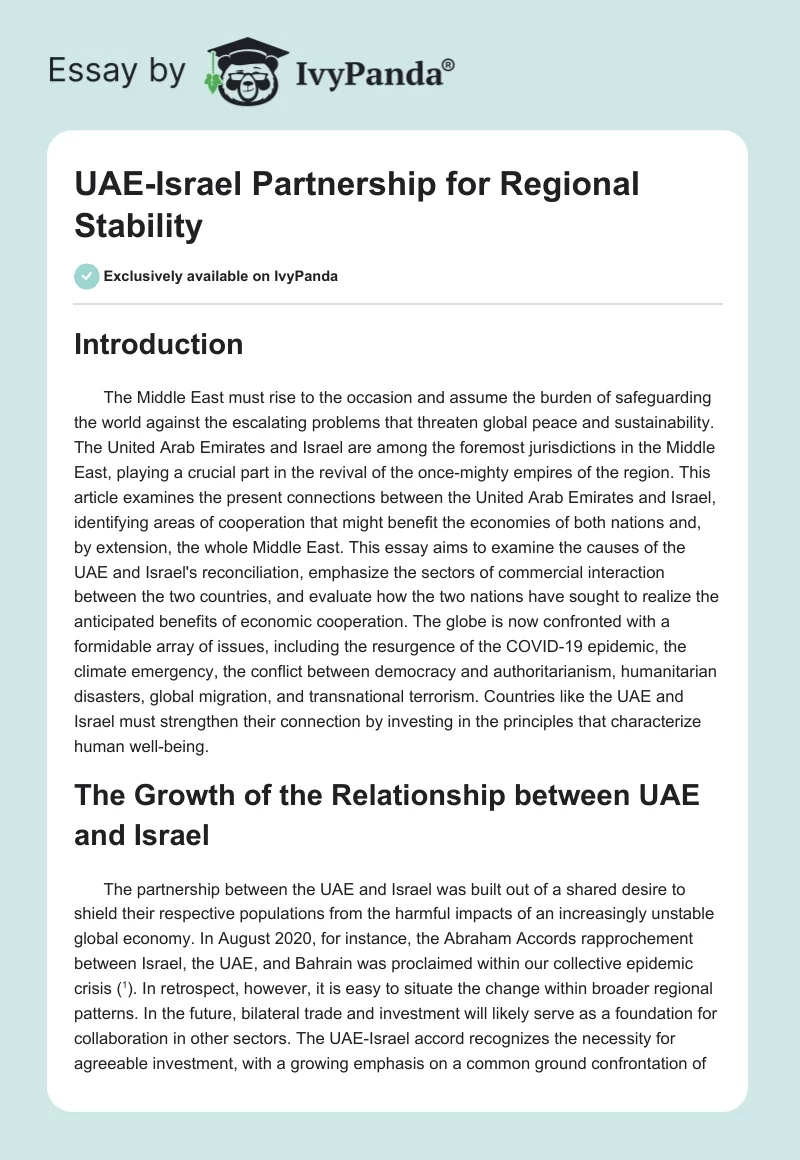 UAE-Israel Partnership for Regional Stability. Page 1