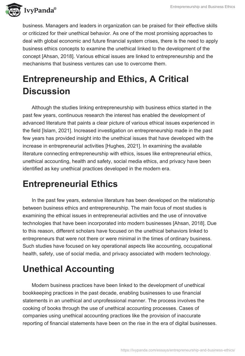 Entrepreneurship and Business Ethics. Page 2