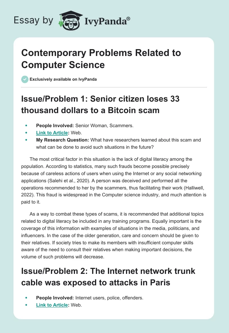 Contemporary Problems Related to Computer Science. Page 1