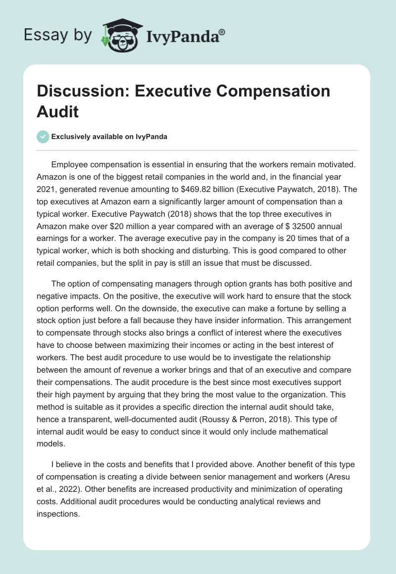 Discussion: Executive Compensation Audit. Page 1