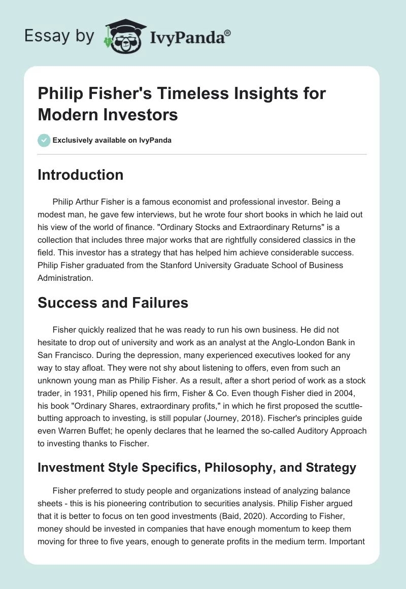 Philip Fisher's Timeless Insights for Modern Investors. Page 1
