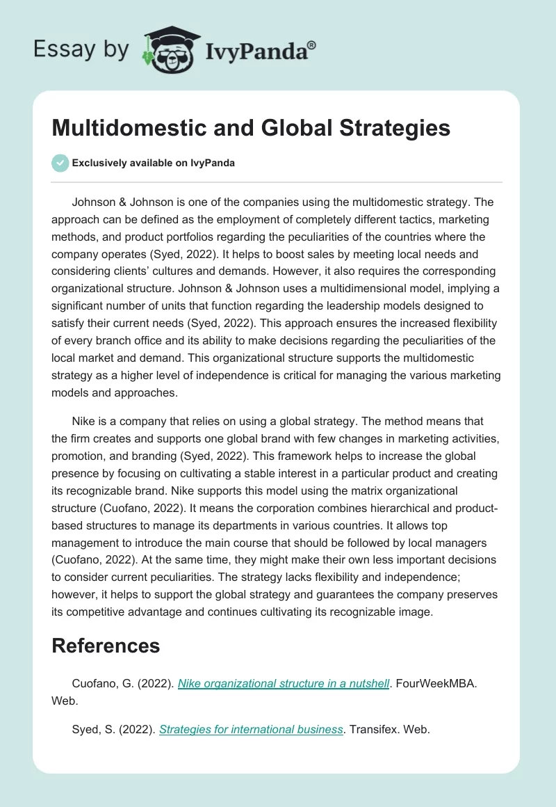 Multidomestic and Global Strategies. Page 1