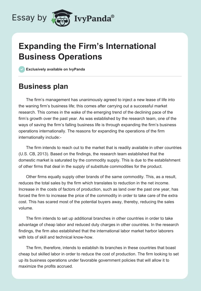 Expanding the Firm’s International Business Operations. Page 1