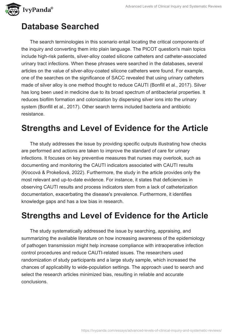 Advanced Levels of Clinical Inquiry and Systematic Reviews. Page 2