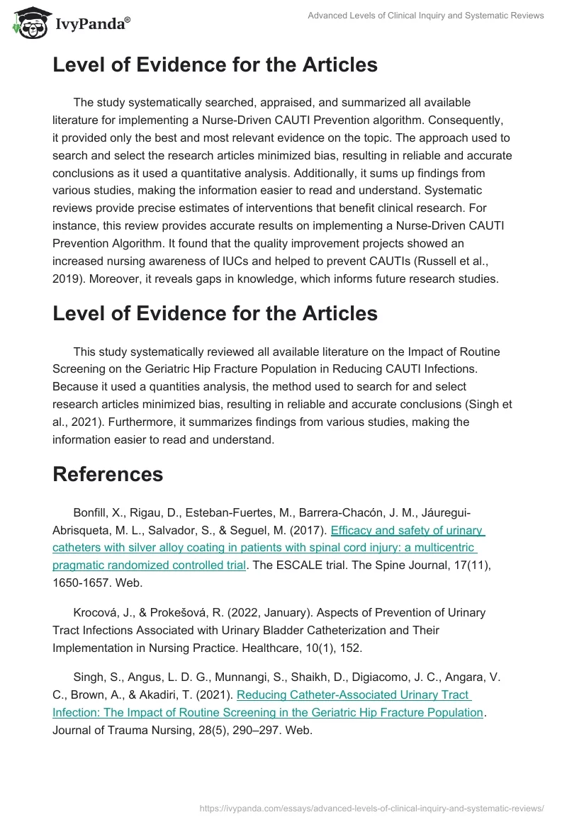 Advanced Levels of Clinical Inquiry and Systematic Reviews. Page 3