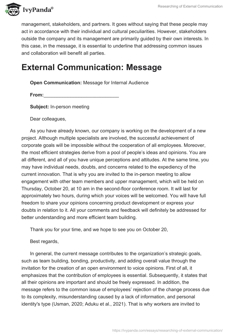 Researching of External Communication. Page 2