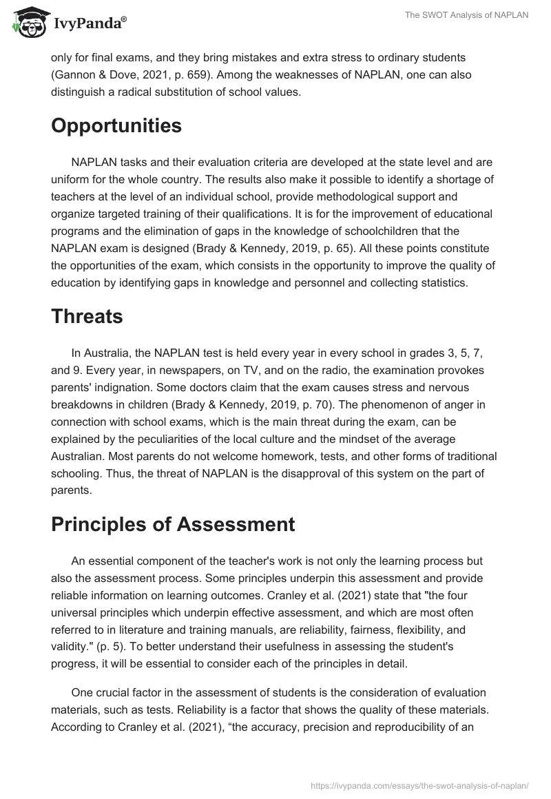 The SWOT Analysis of NAPLAN. Page 2