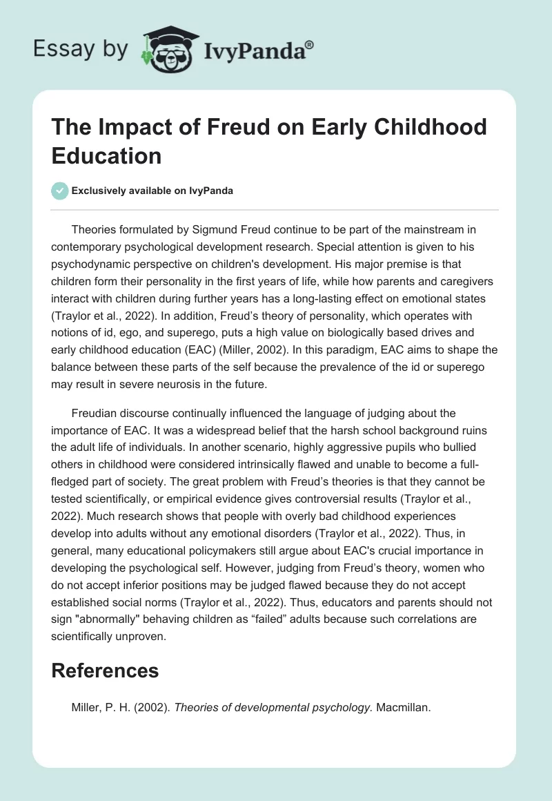 The Impact of Freud on Early Childhood Education. Page 1