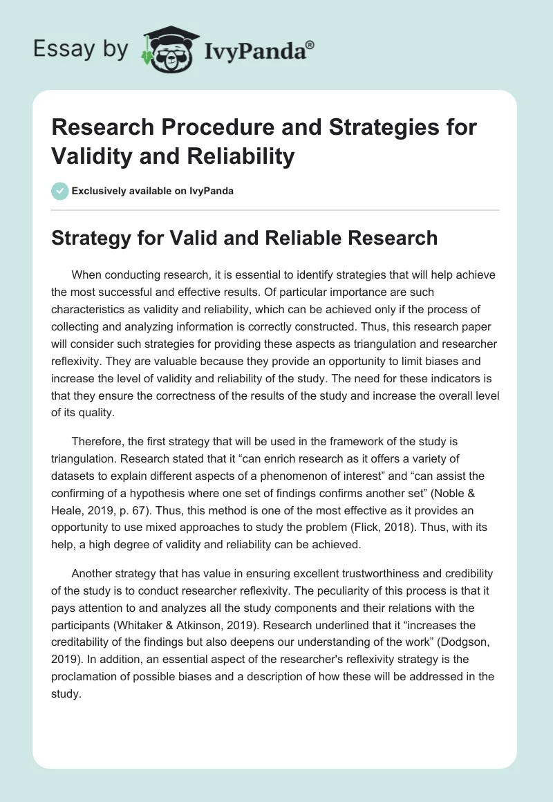 Research Procedure and Strategies for Validity and Reliability. Page 1
