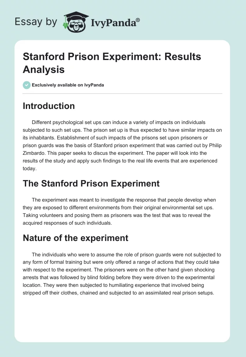 Stanford Prison Experiment: Results Analysis. Page 1