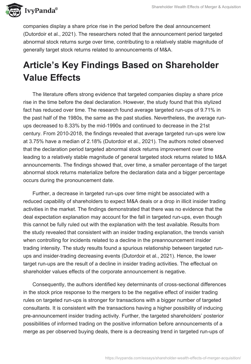 Shareholder Wealth Effects of Merger & Acquisition. Page 2