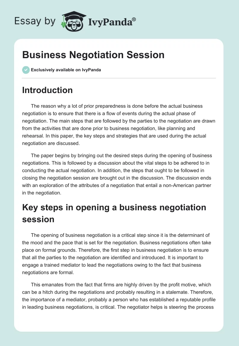 Business Negotiation Session. Page 1