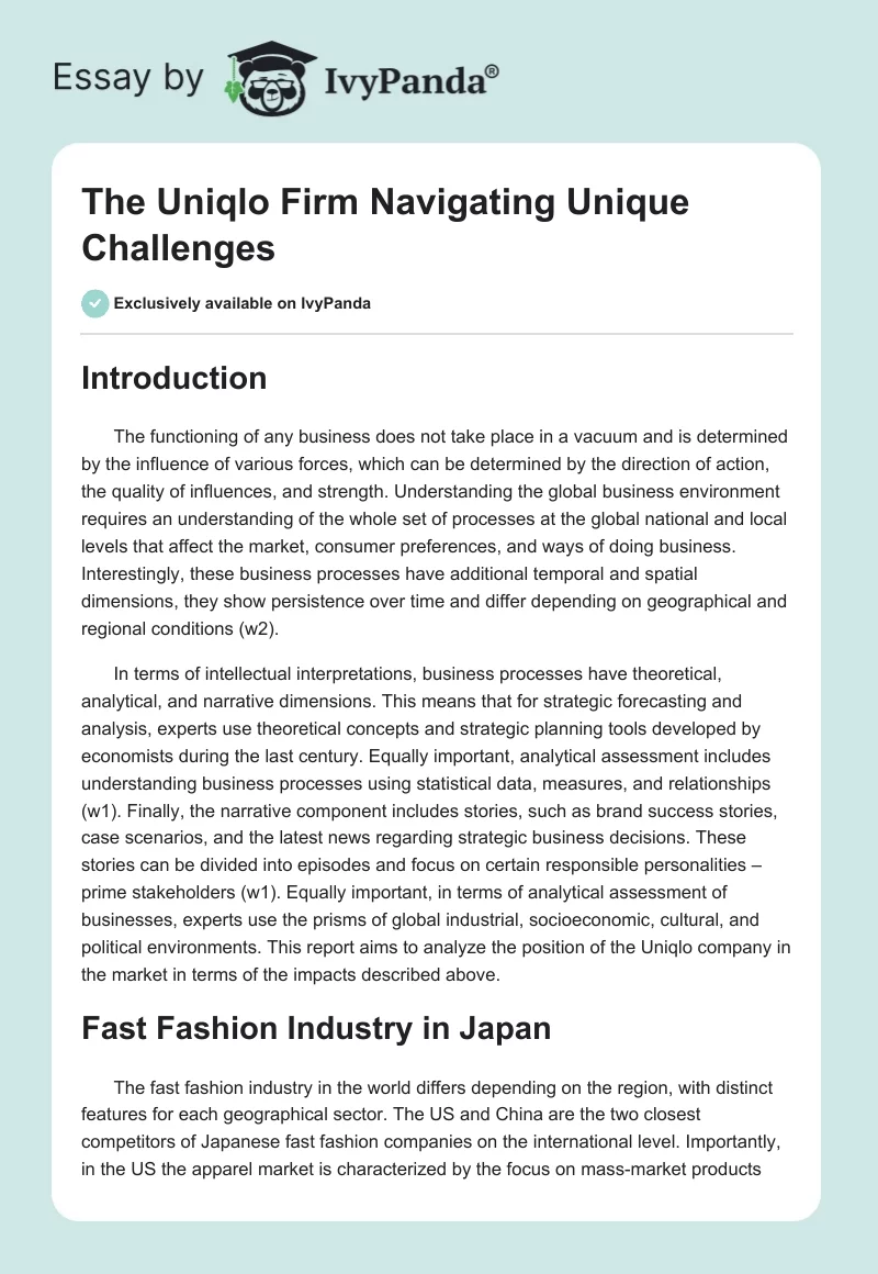 The Uniqlo Firm Navigating Unique Challenges. Page 1