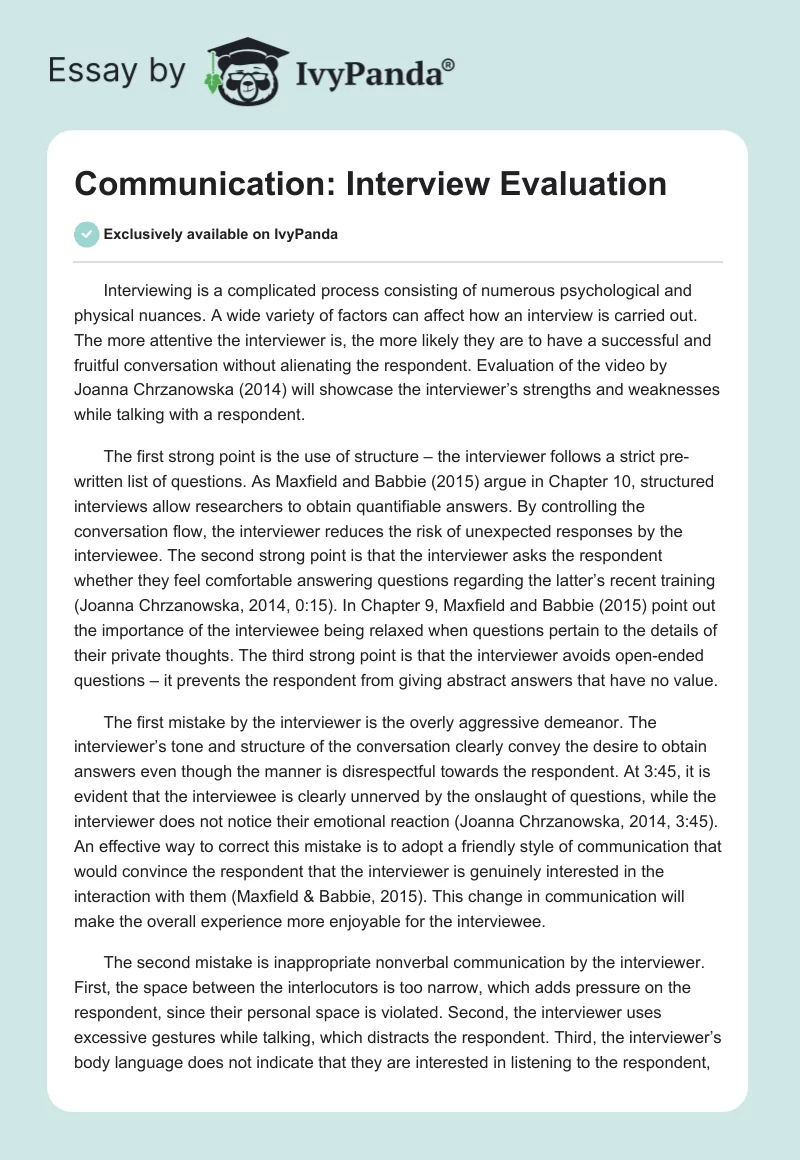 Communication: Interview Evaluation. Page 1