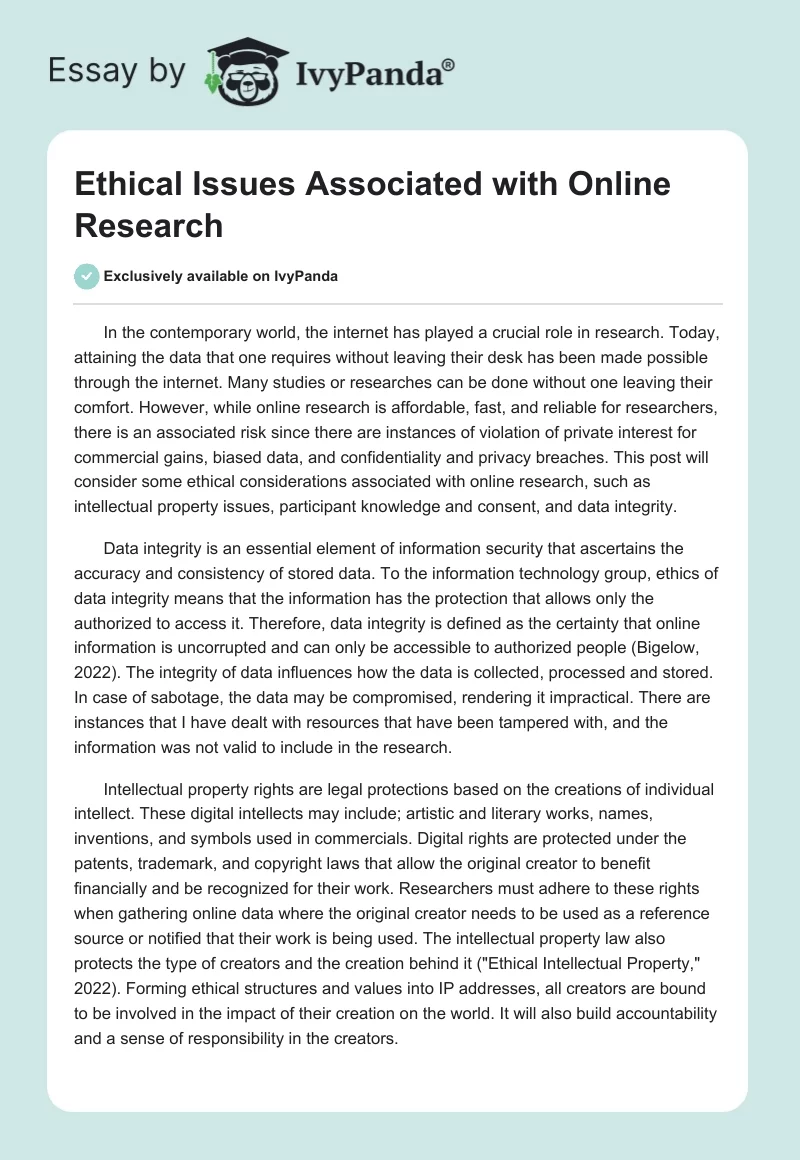 Ethical Issues Associated with Online Research. Page 1