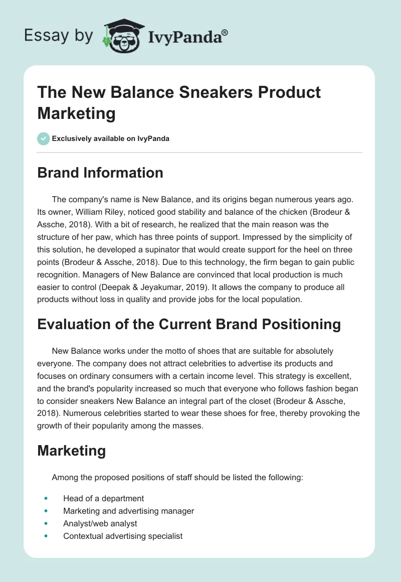 The New Balance Sneakers Product Marketing. Page 1