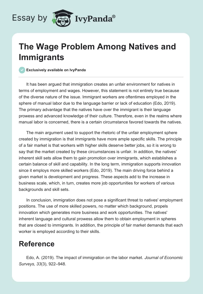 The Wage Problem Among Natives and Immigrants. Page 1