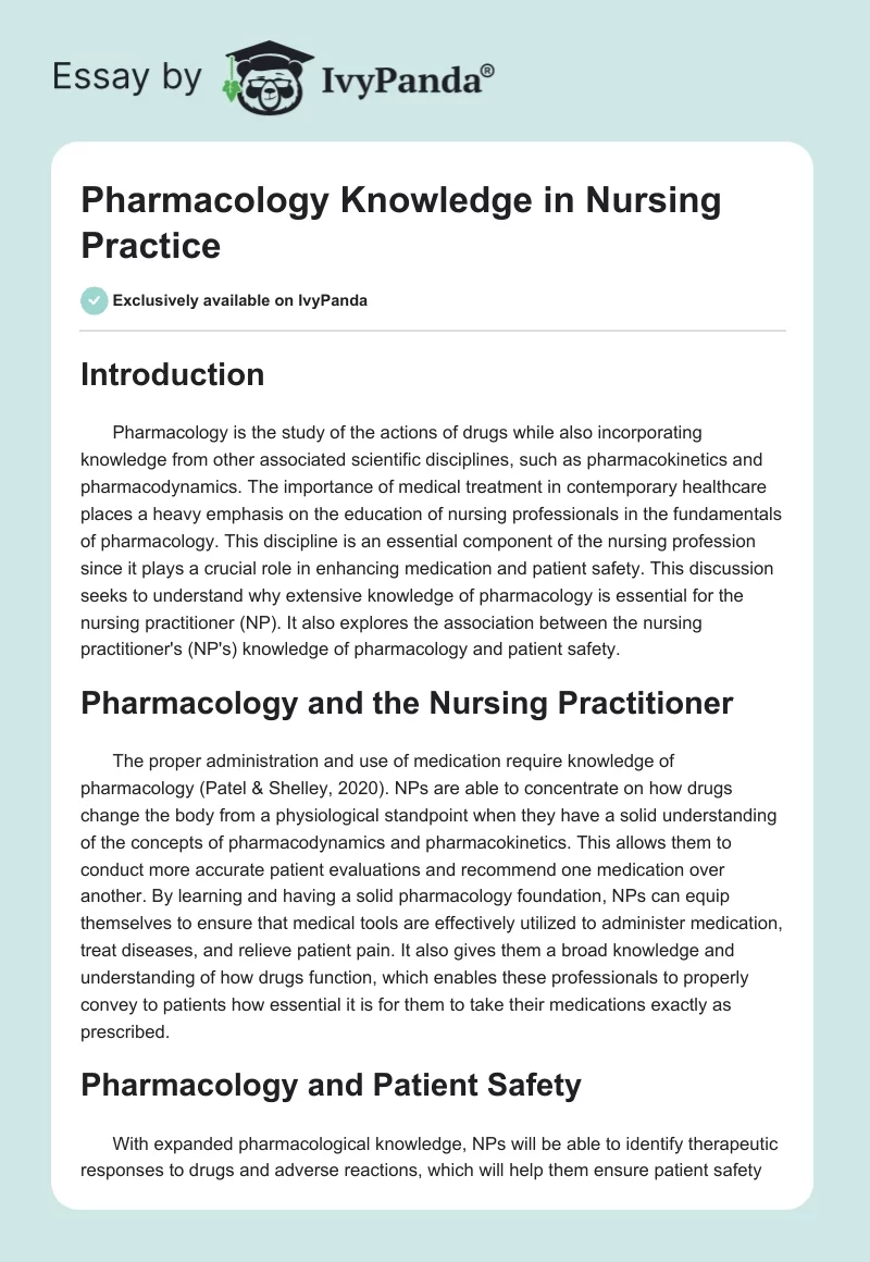 Pharmacology Knowledge in Nursing Practice. Page 1