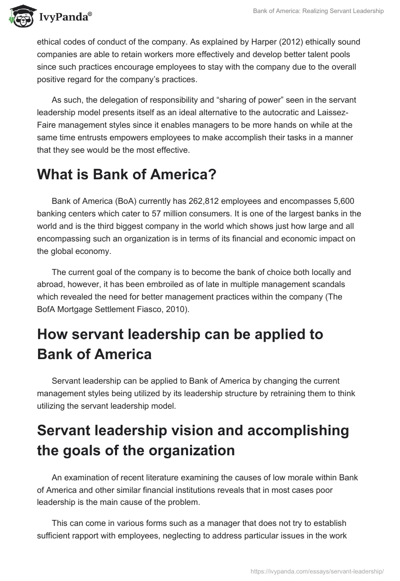 Bank of America: Realizing Servant Leadership. Page 4