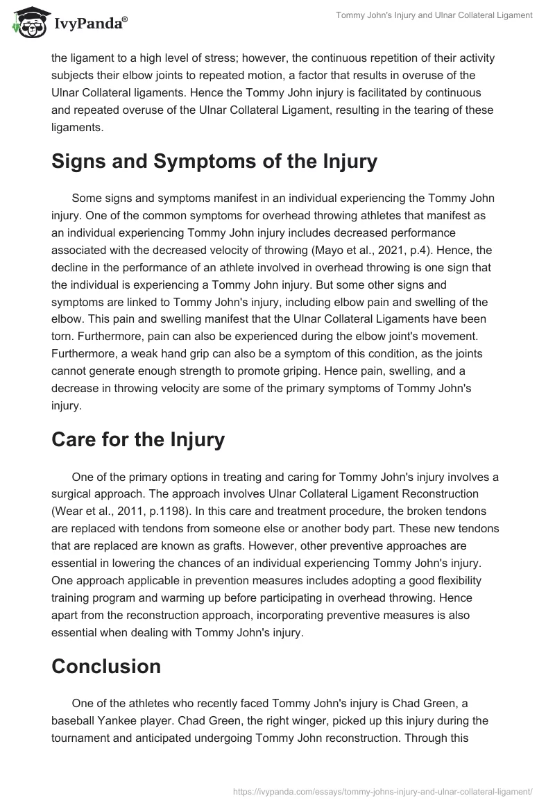 Tommy John's Injury and Ulnar Collateral Ligament. Page 2